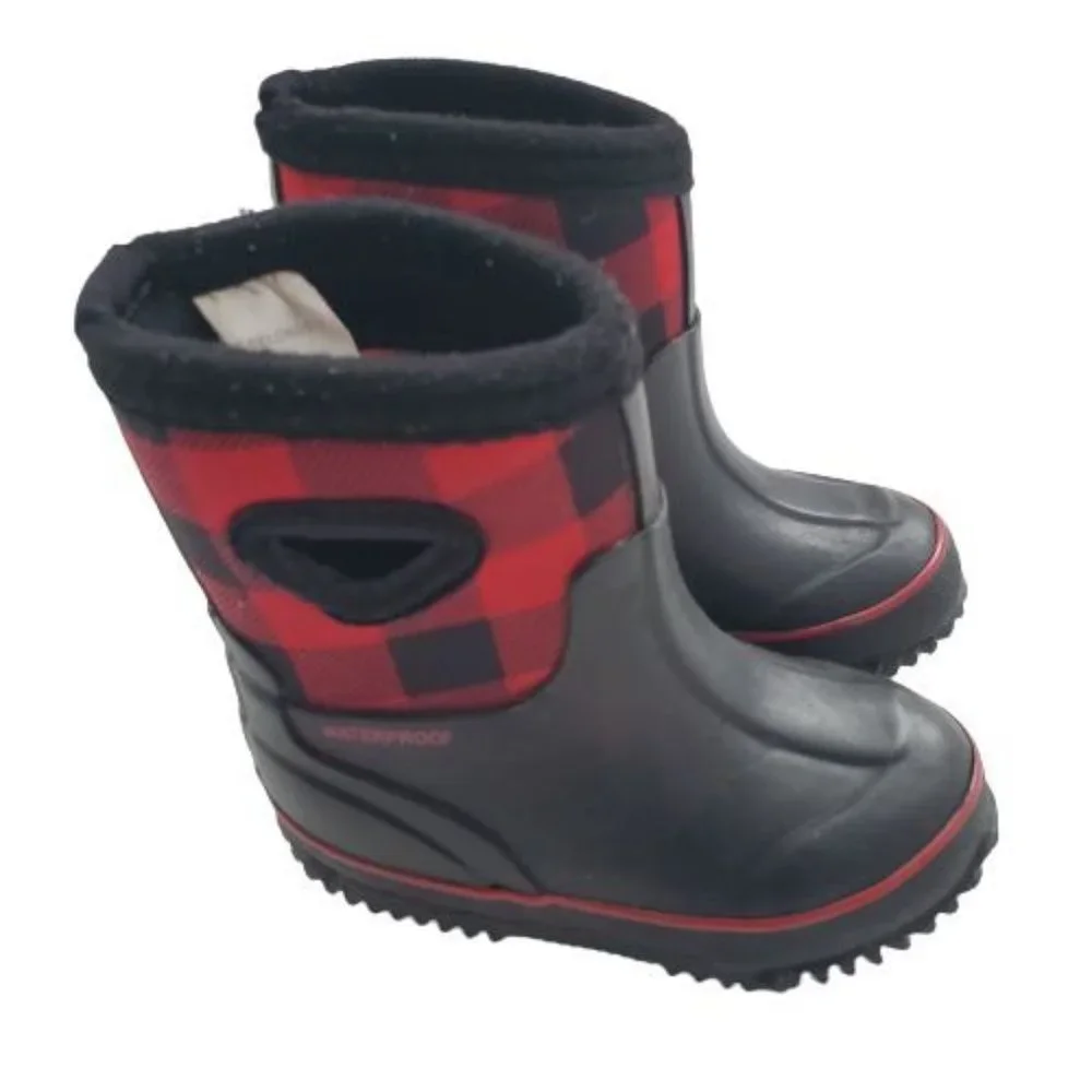 Cat & Jack Unisex Kids‎ Red Buffalo Plaid Waterproof Winter  Snow Boots Size 5/6